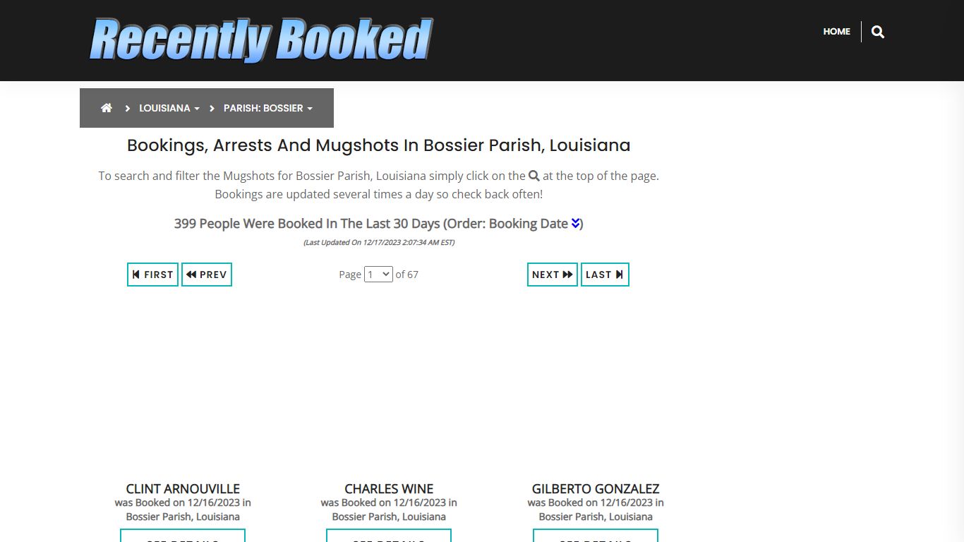 Bookings, Arrests and Mugshots in Bossier Parish, Louisiana